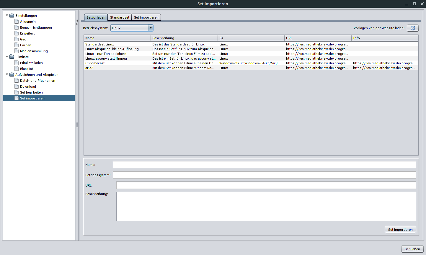 MV Programmset importieren