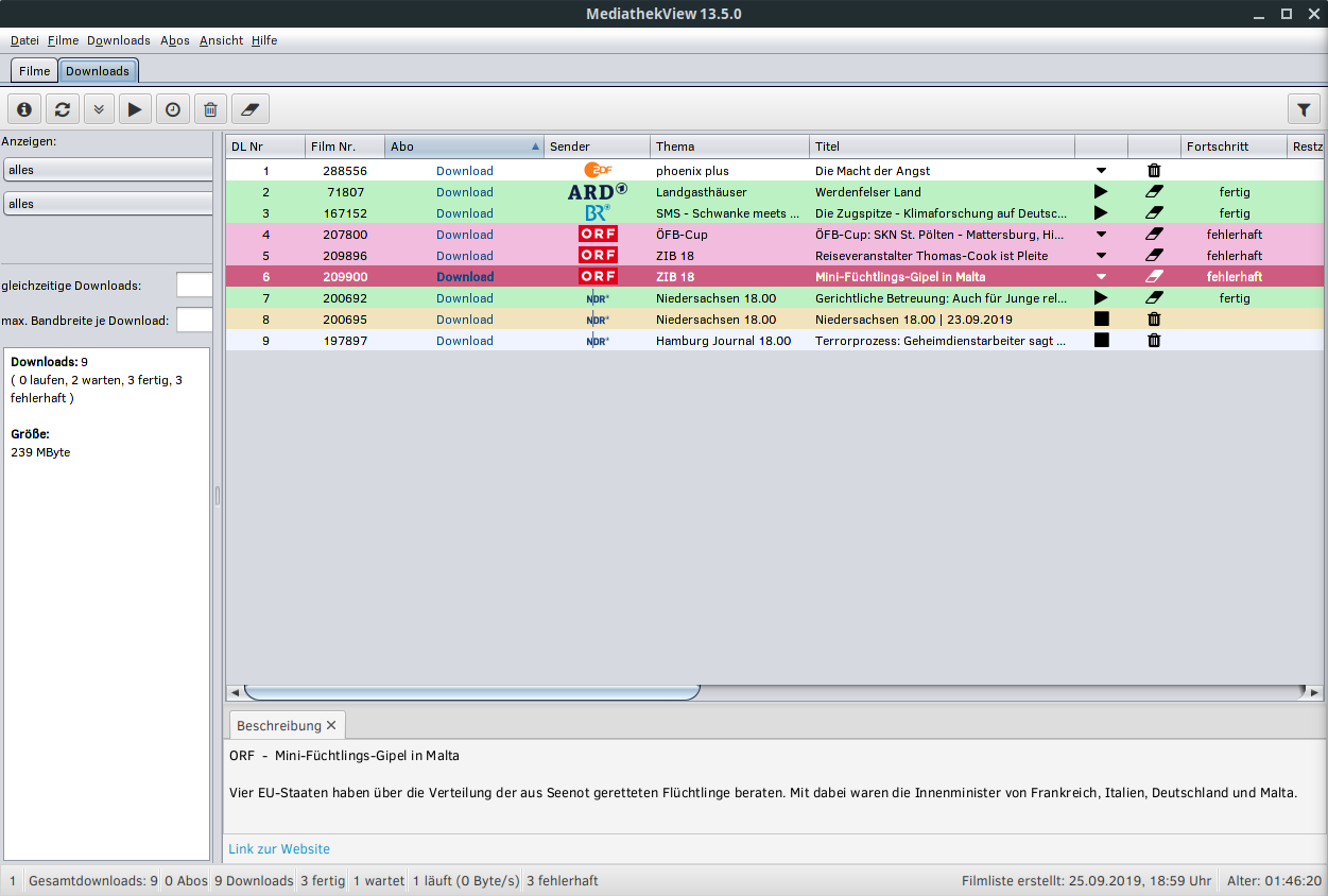 MediathekView Download-Fenster