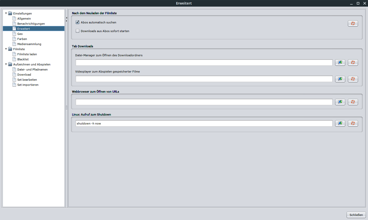 MediathekView Einstellungen - Erweitert